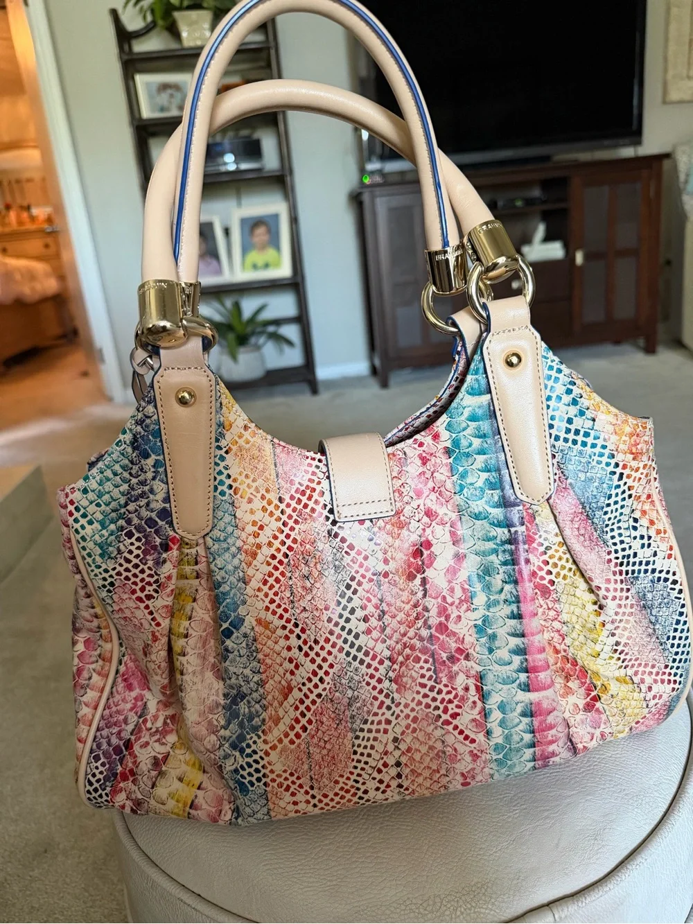 Just Reduced!  Brahmin Elise Coronado Multicolor Snake-Print Bag Price is Firm - Picture 4 of 10